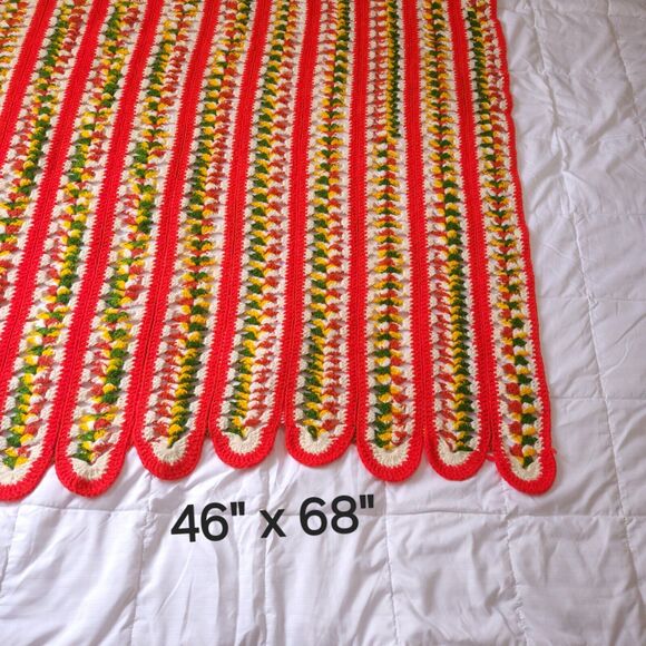 Vintage Handmade Afghan Blanket Crochet Knit Striped 46 x 68 Orange Multi - Picture 8 of 8